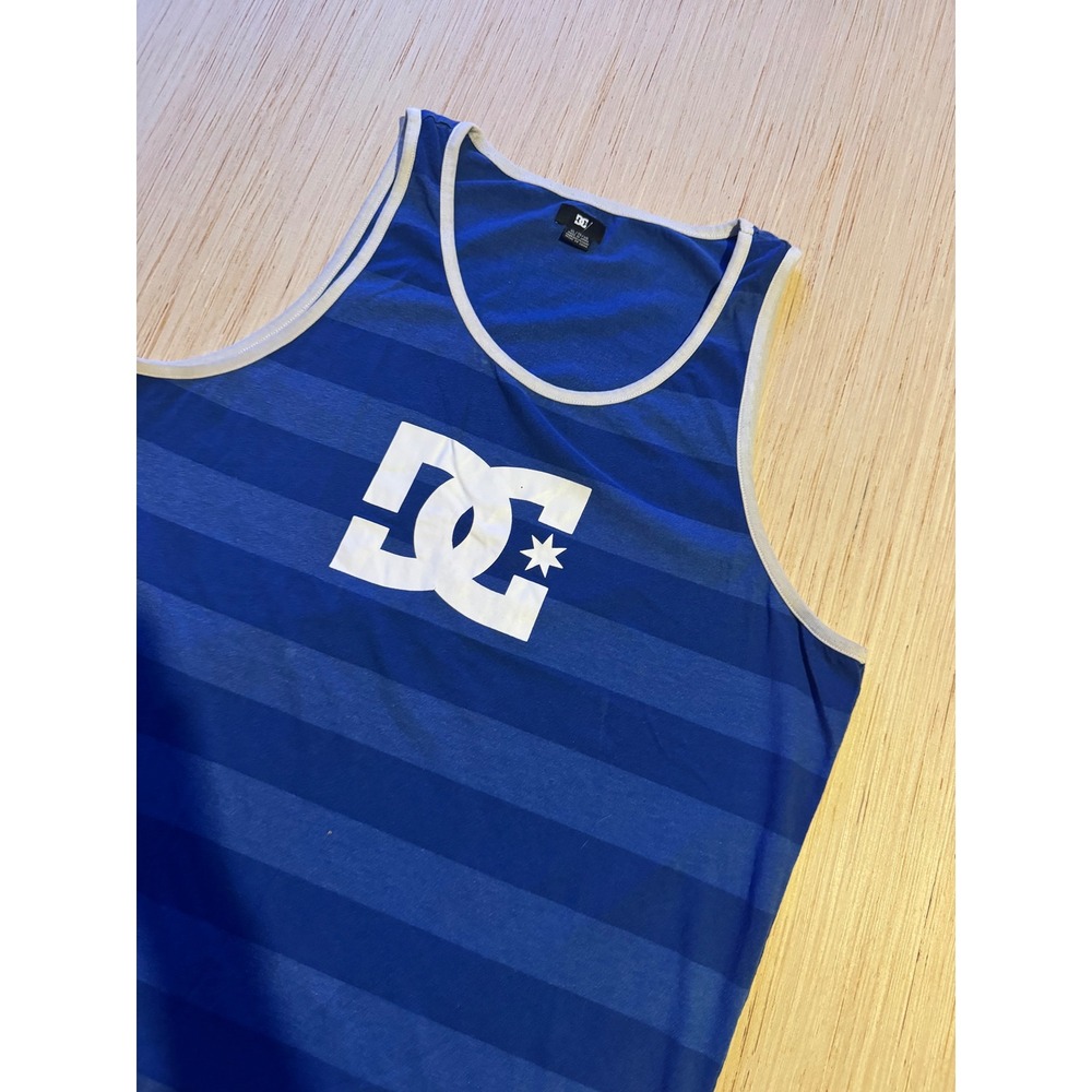 DC Shoes Mens Blue Striped Logo Tank Top Sleeveless Skate Shirt XL 29